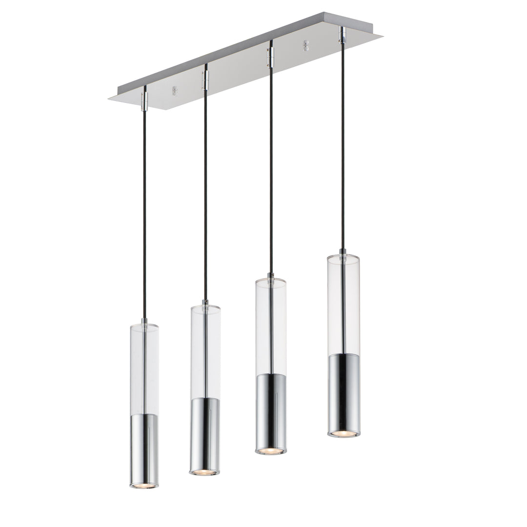 Torch LED 4-Light Linear Pendant by ET2 Lighting in Polished Chrome, front view