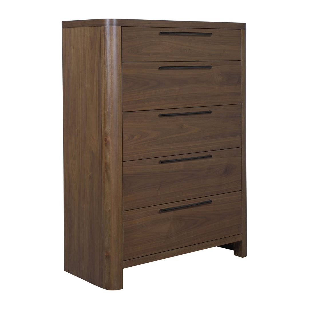 Totes Five Drawer Chest by Modus in English Walnut — on a white background