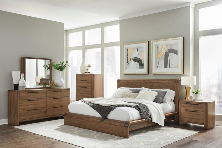 Totes Two Drawer Nightstand in English Walnut — in a bedroom setting