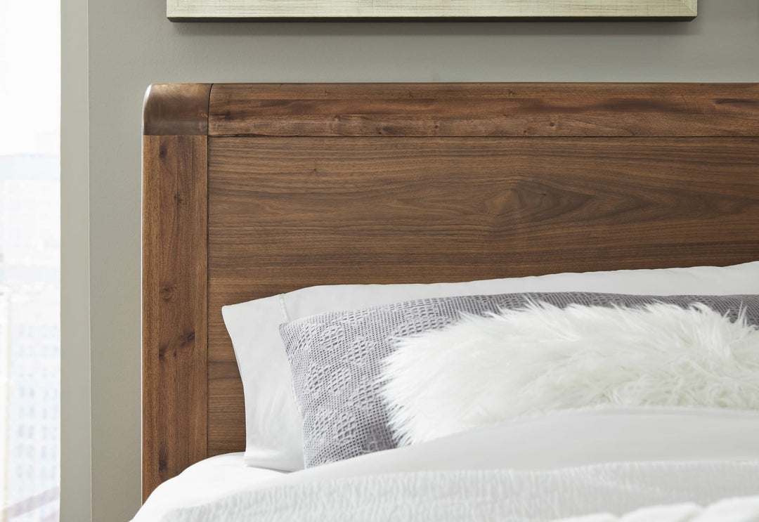 Totes Wood Platform Bed in English Walnut styled in a bedroom