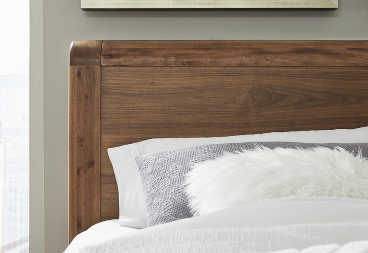 Totes Wood Platform Bed in English Walnut styled in a bedroom