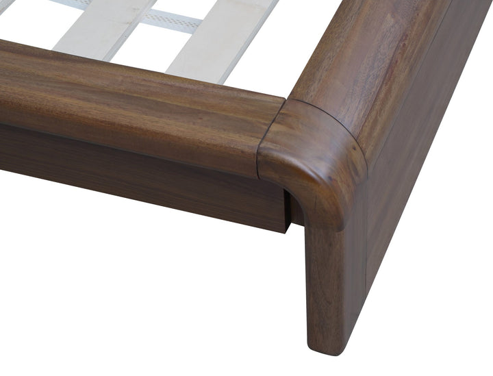 Totes Wood Platform Bed in English Walnut — close-up of the curved frame corner