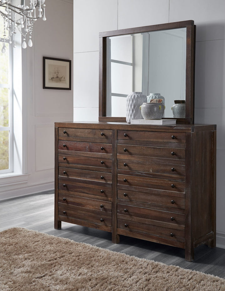 Townsend Eight Drawer Solid Wood Dresser in Java — styled with the matching mirror (sold separately)