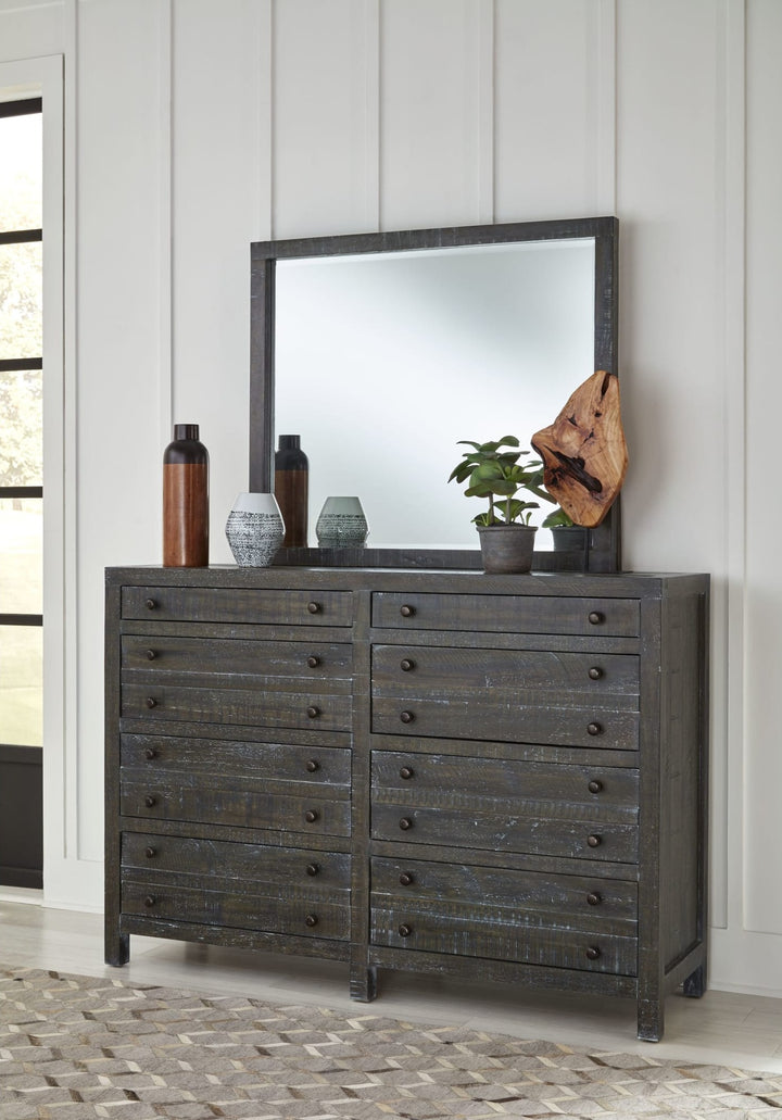 Townsend Eight Drawer Solid Wood Dresser in Gunmetal — styled with the matching mirror (sold separately)