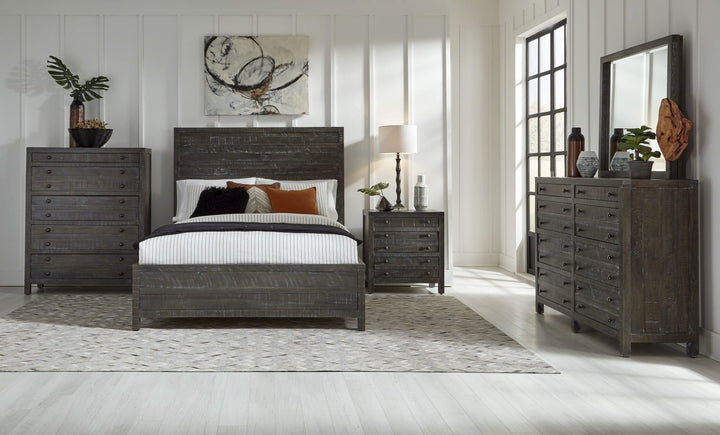 Townsend Eight Drawer Solid Wood Dresser in Gunmetal — in a bedroom setting