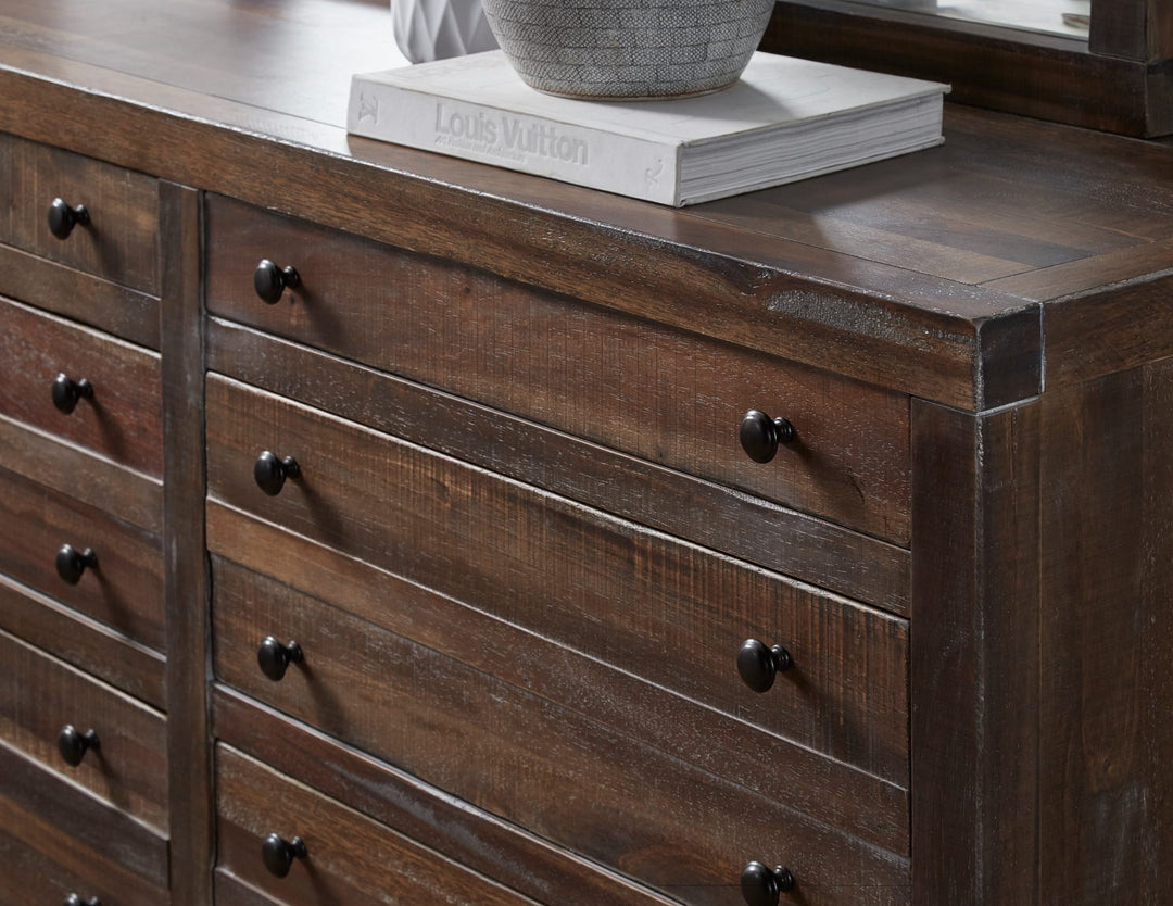 Townsend Eight Drawer Solid Wood Dresser in Java — detail view