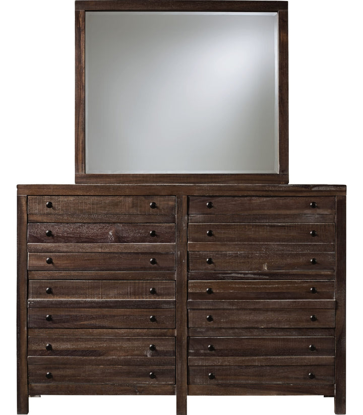 Townsend Eight Drawer Solid Wood Dresser in Java — on a white background with the matching mirror (sold separately)