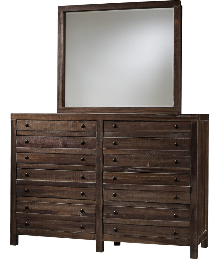 Townsend Eight Drawer Solid Wood Dresser in Java — on a white background with the matching mirror (sold separately)