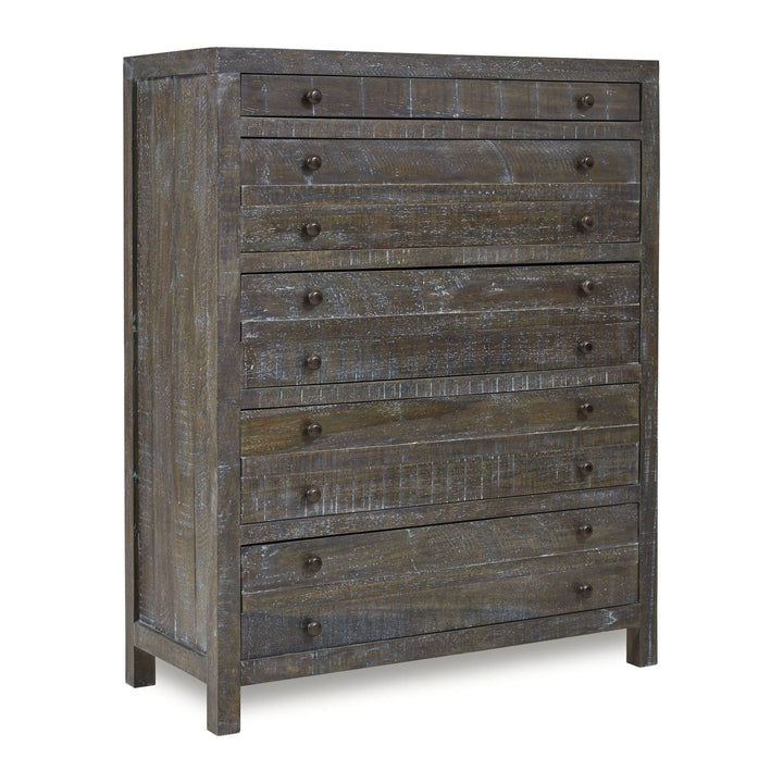 Townsend Five Drawer Solid Wood Chest by Modus in Gunmetal — on a white background