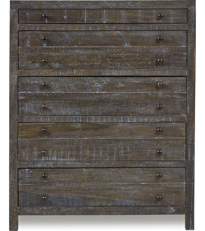 Townsend Five Drawer Solid Wood Chest in Gunmetal — on a white background