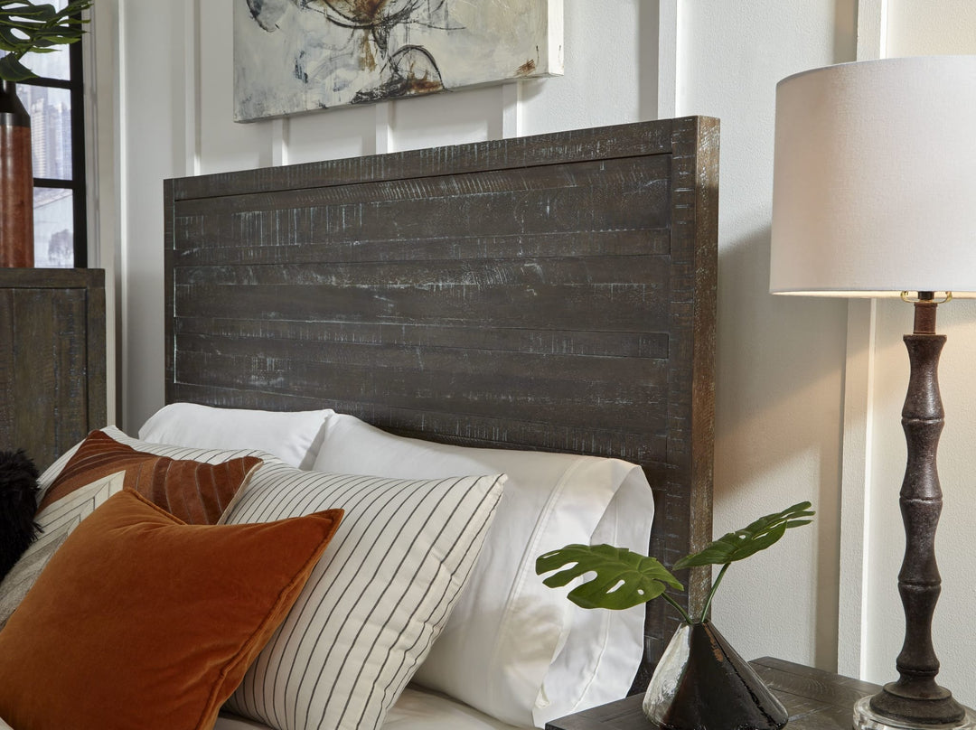 Townsend Solid Wood Low-Profile Bed in Gunmetal styled in a bedroom