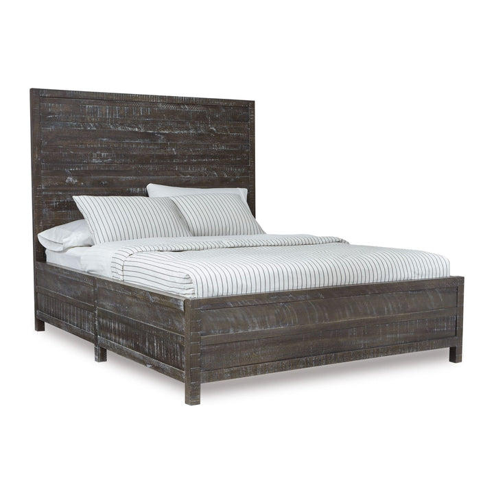 Townsend Solid Wood Low-Profile Bed by Modus in Gunmetal — white background, angled view