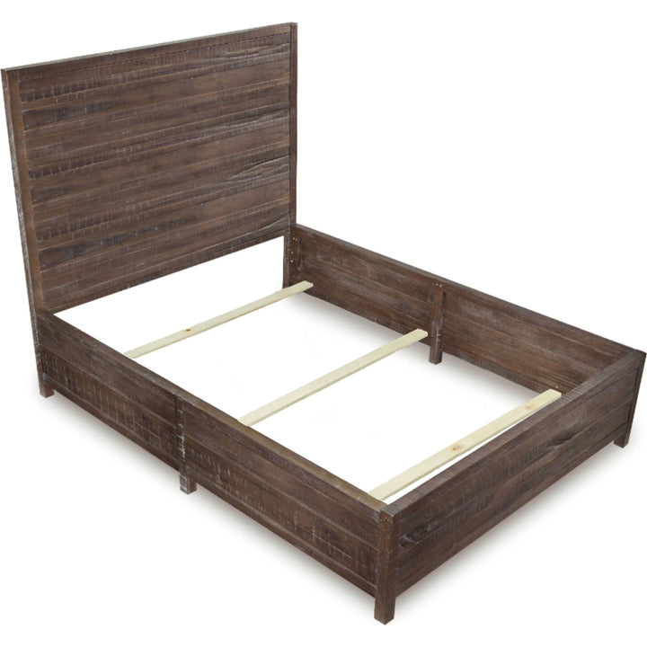 Townsend Solid Wood Low-Profile Bed in Gunmetal — without mattress, showing slats