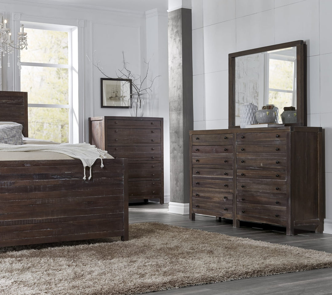 Townsend Solid Wood Mirror in Java — in a bedroom setting