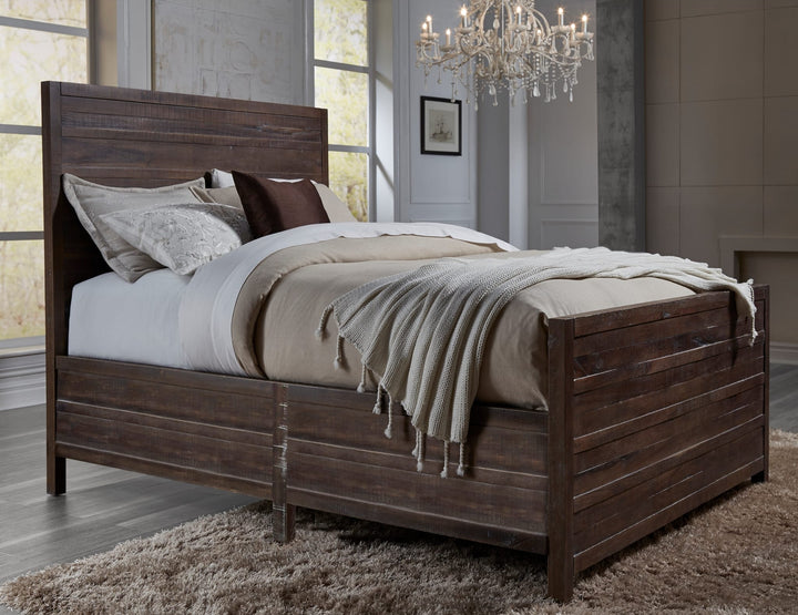 Townsend Solid Wood Panel Bed in Java styled in a bedroom