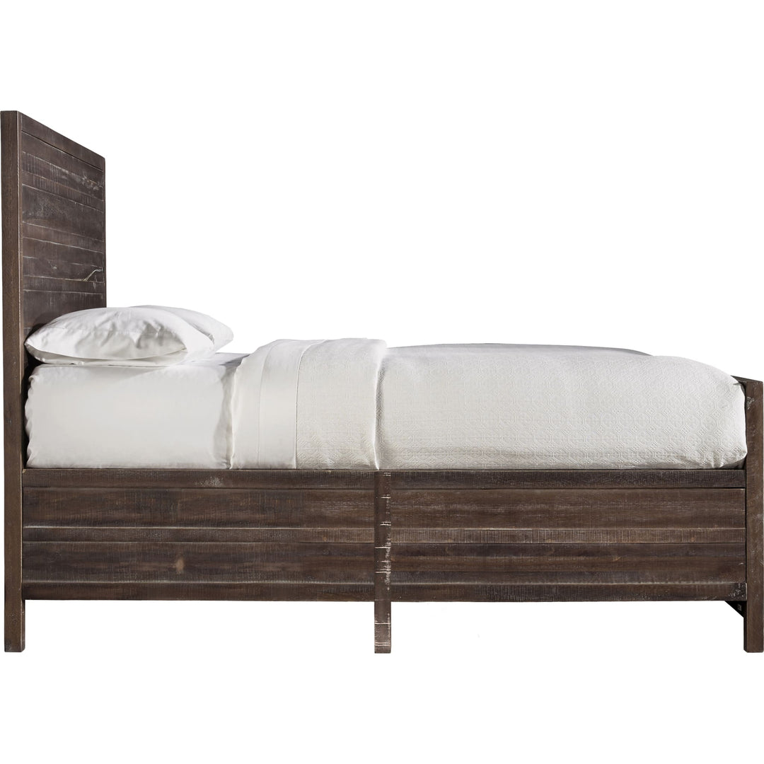 Townsend Solid Wood Panel Bed in Java — white background, side profile