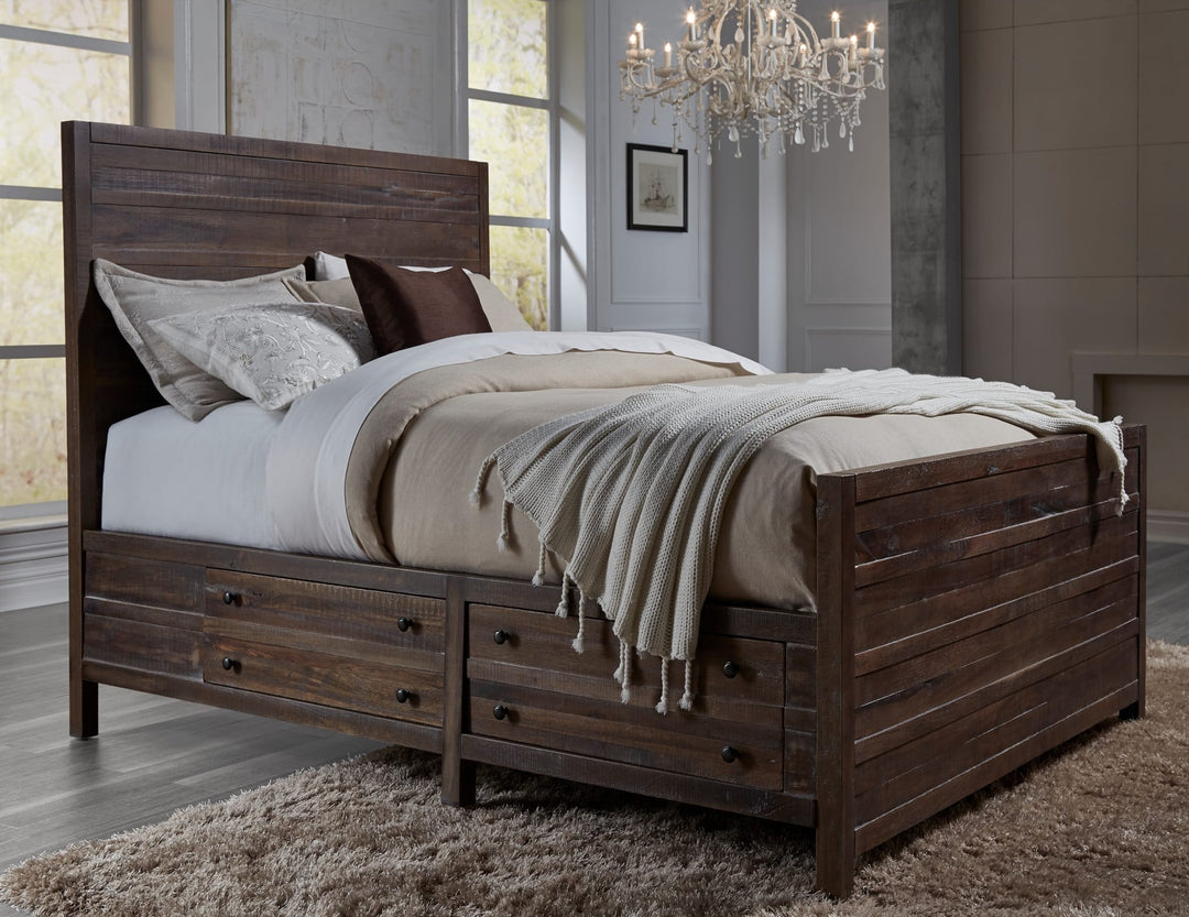 Townsend Solid Wood Storage Bed in Java styled in a bedroom
