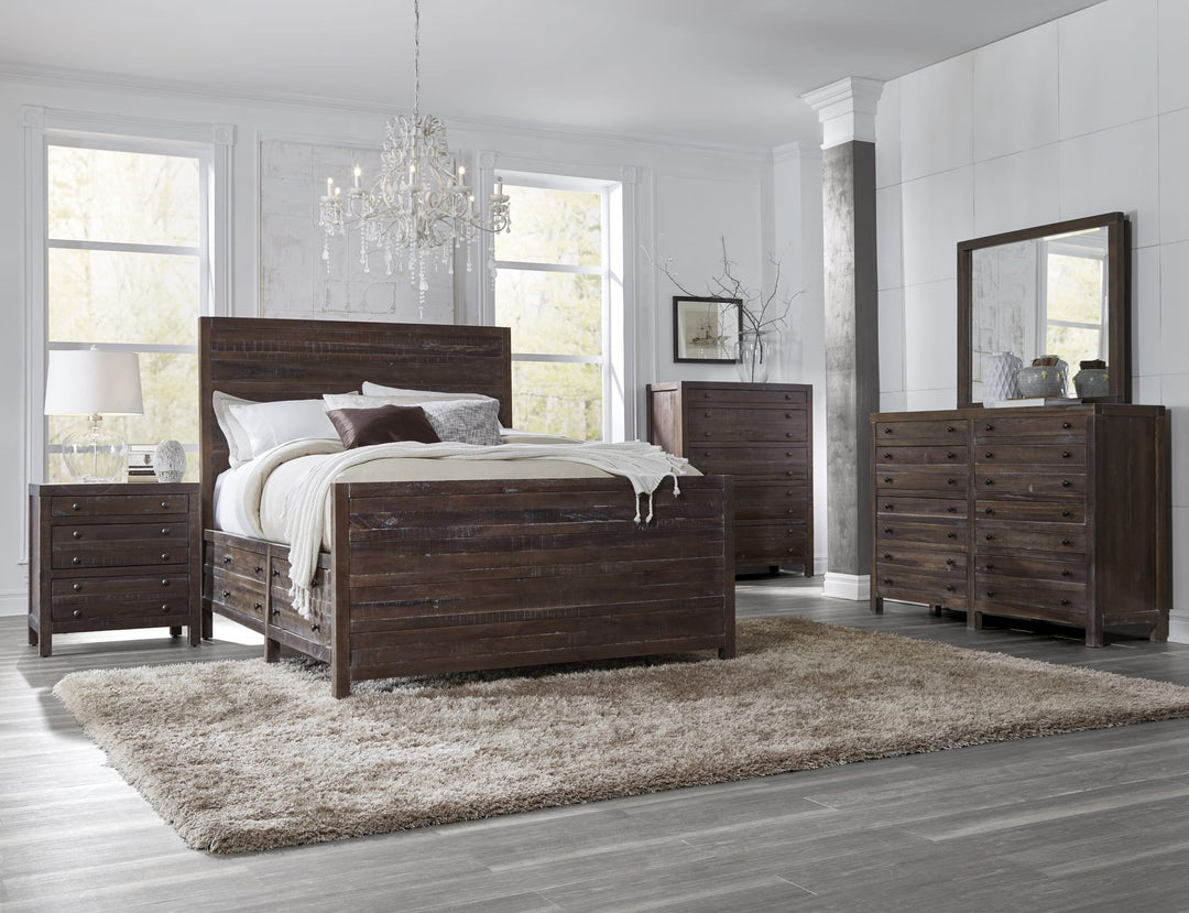 Townsend Solid Wood Storage Bed in Java styled in a bedroom
