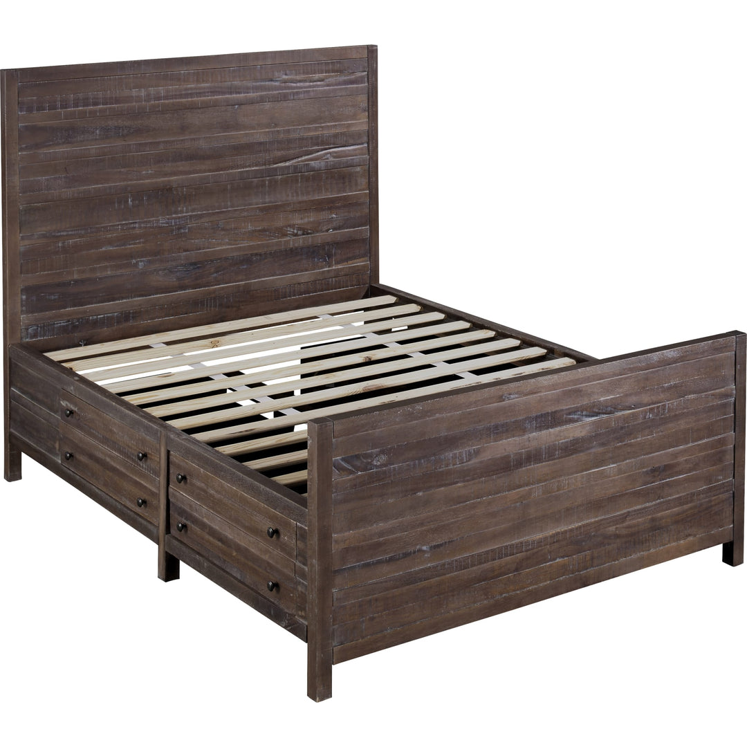 Townsend Solid Wood Storage Bed in Java — without mattress, showing slats and drawers