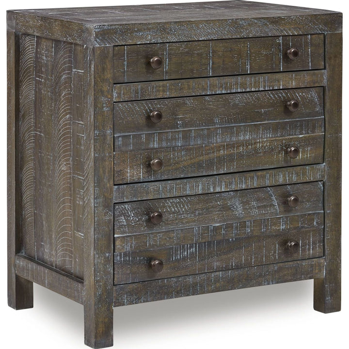 Townsend Three Drawer Solid Wood Nightstand in Gunmetal — on a white background