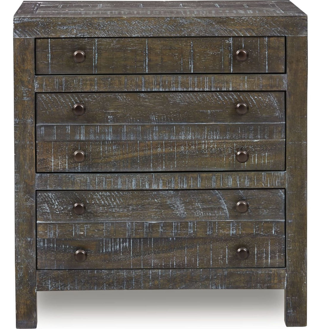 Townsend Three Drawer Solid Wood Nightstand in Gunmetal — on a white background