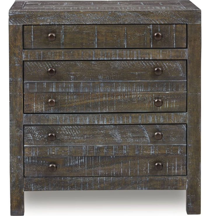 Townsend Three Drawer Solid Wood Nightstand in Gunmetal — on a white background