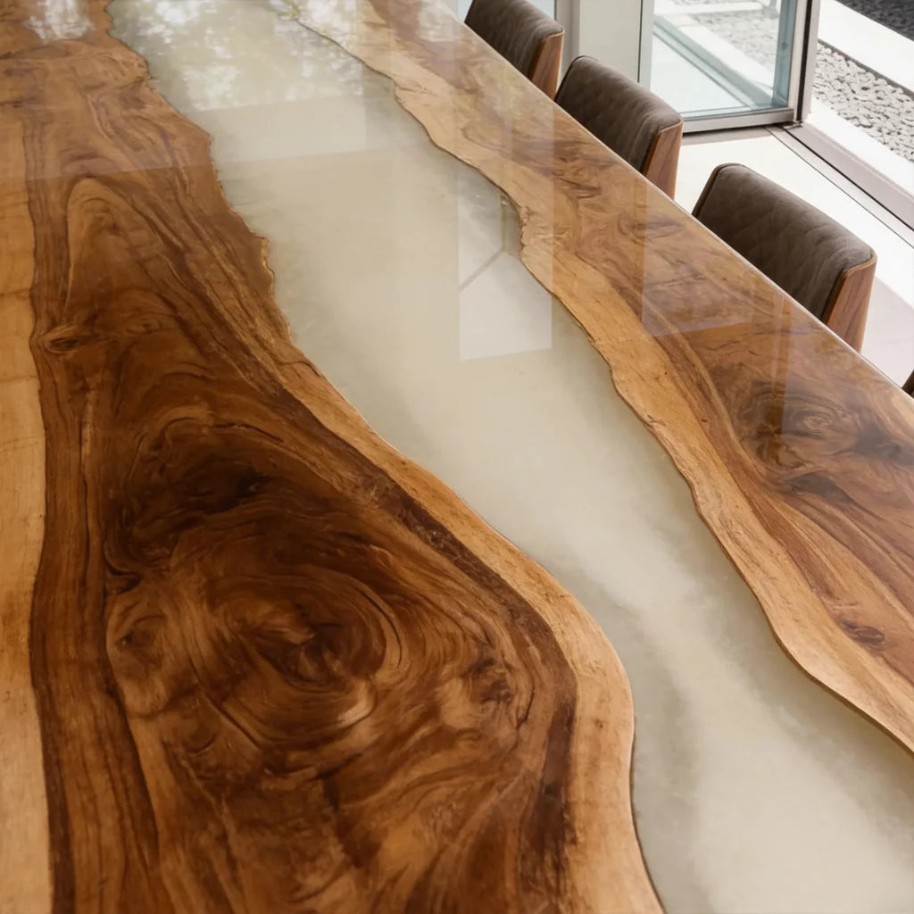 Walnut Cream Epoxy Live Edge Dining Table by Thomas Dawn