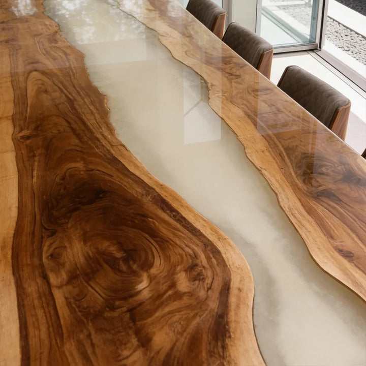 Walnut Cream Epoxy Live Edge Dining Table by Thomas Dawn