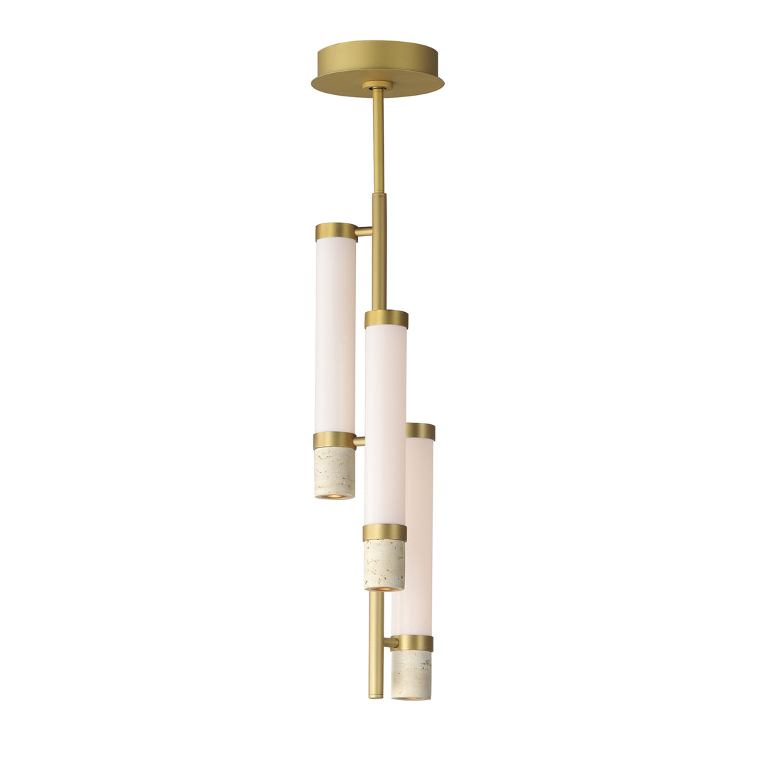 Travertine 3-Light LED Pendant by ET2 Lighting in Travertine / Gold, front view