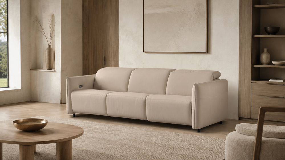TUCKER Creta leather reclining sofa in a modern home