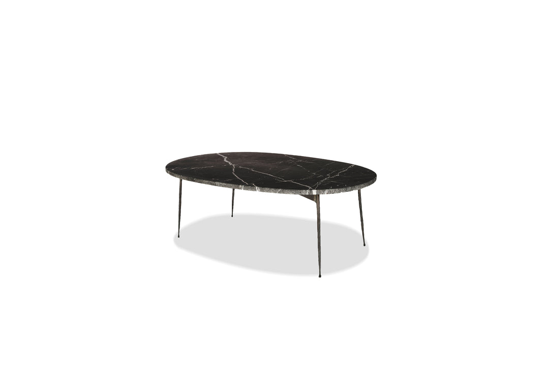 TUK TUK Coffee Table in Black with hammered steel base and black Marquina marble top