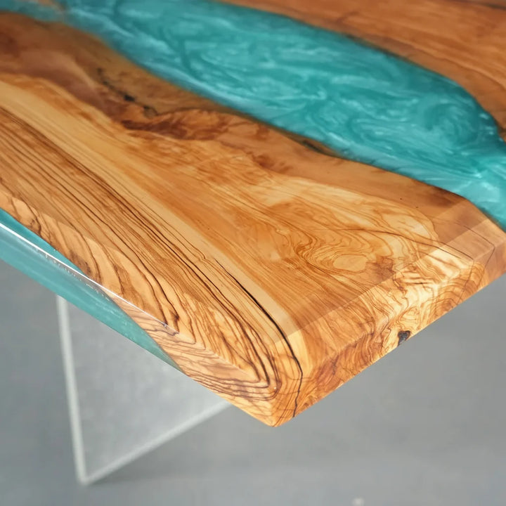 Olive Wood Turquoise River Dining Table by Thomas Dawn