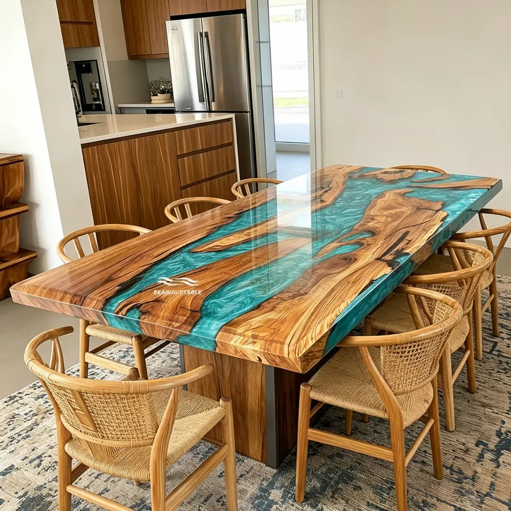 Olive Wood Turquoise River Dining Table by Thomas Dawn