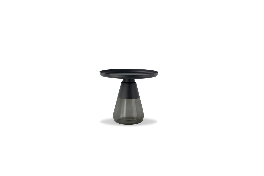 DUVERRE End Table in Black Top and Smoke Glass