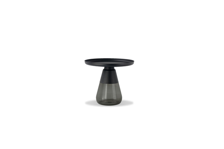 DUVERRE End Table in Black Top and Smoke Glass