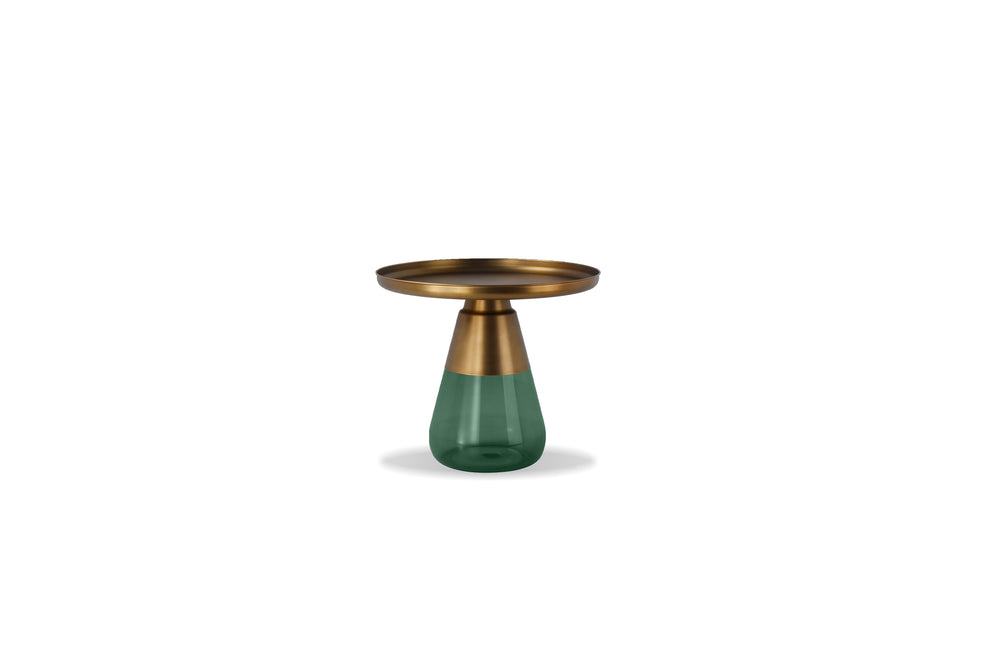 DUVERRE End Table in Brass Top and Green Glass