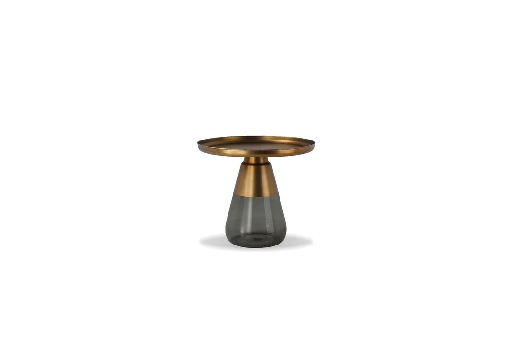 DUVERRE End Table in Brass Top and Smoke Glass