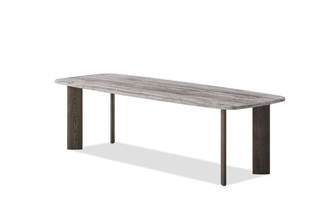SHOKU Dining Table in Silver Grey Travertine