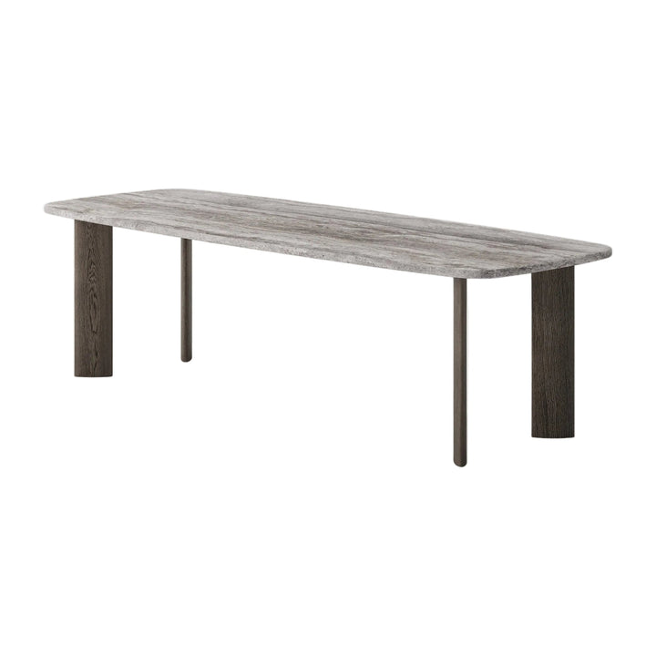 SHOKU Dining Table in Silver Grey Travertine Mobital