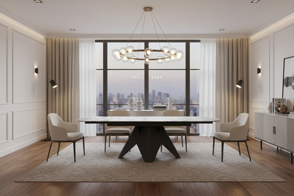 TAJI Double Extension Dining Table in Tourmaline Black Dining Tables Mobital