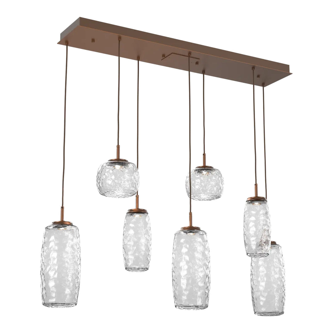 Vessel Linear Pendant Chandelier by Hammerton Studio in Burnished Bronze with Clear glass (7 Lights)