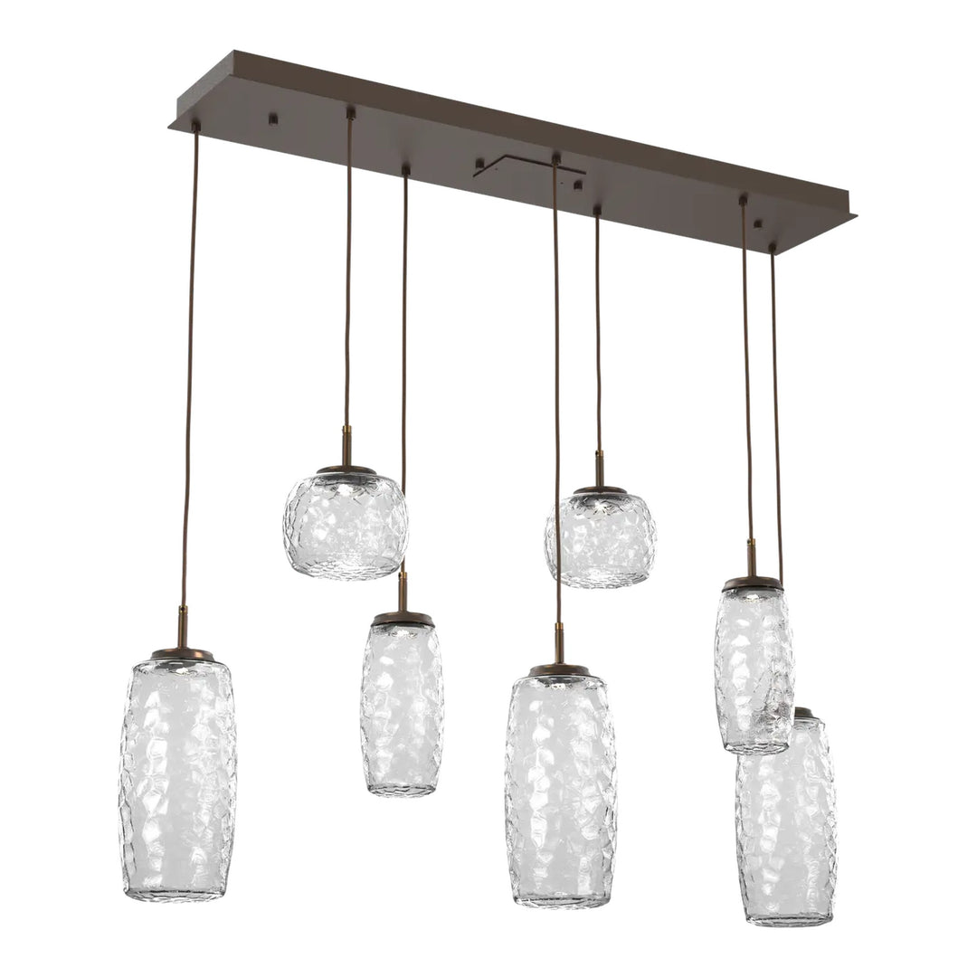 Vessel Linear Pendant Chandelier by Hammerton Studio in Flat Bronze with Clear glass (7 Lights)