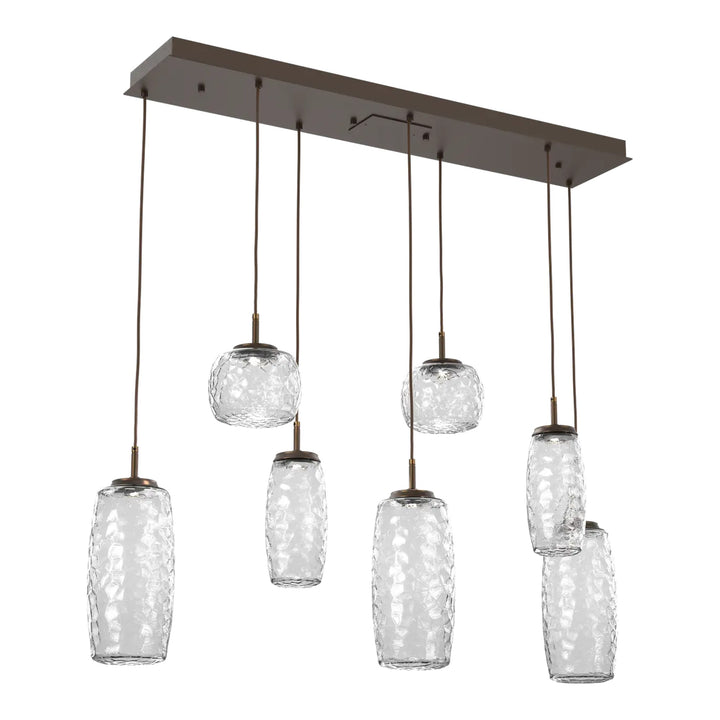 Vessel Linear Pendant Chandelier by Hammerton Studio in Flat Bronze with Clear glass (7 Lights)