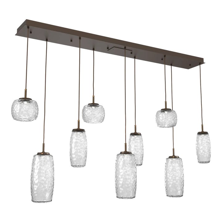 Vessel Linear Pendant Chandelier by Hammerton Studio in Flat Bronze with Clear glass (9 Lights)