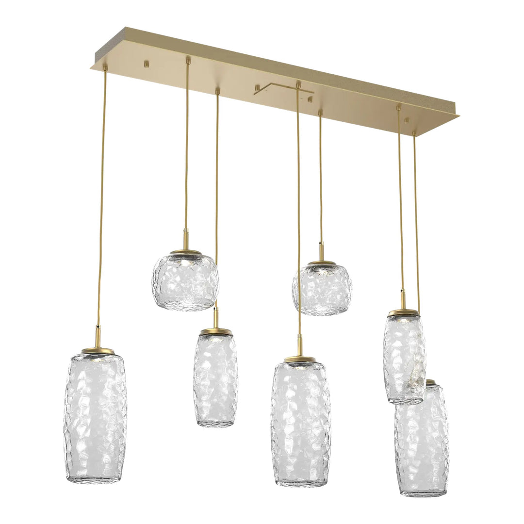 Vessel Linear Pendant Chandelier by Hammerton Studio in Gilded Brass with Clear glass (7 Lights)