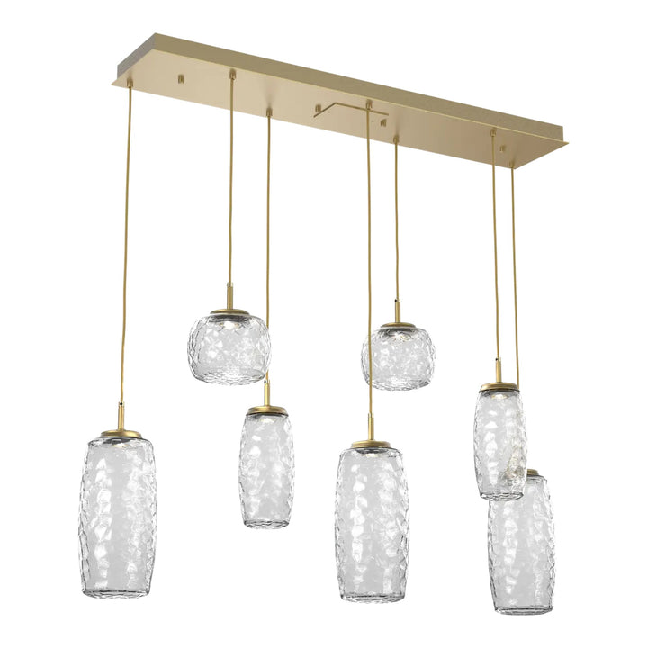 Vessel Linear Pendant Chandelier by Hammerton Studio in Gilded Brass with Clear glass (7 Lights)
