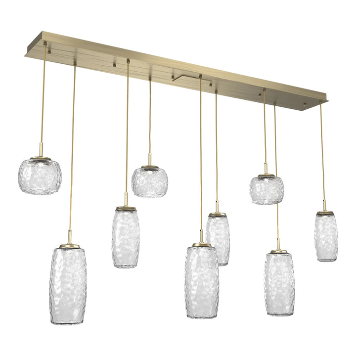 Vessel Linear Pendant Chandelier by Hammerton Studio in Heritage Brass with Clear glass (9 Lights)
