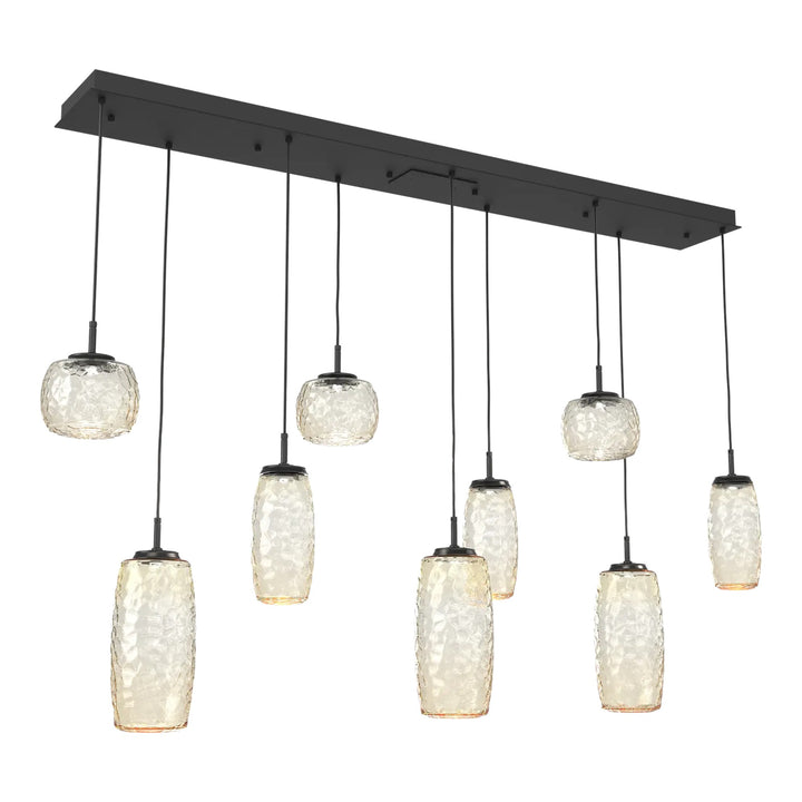 Vessel Linear Pendant Chandelier by Hammerton Studio in Matte Black with Amber glass