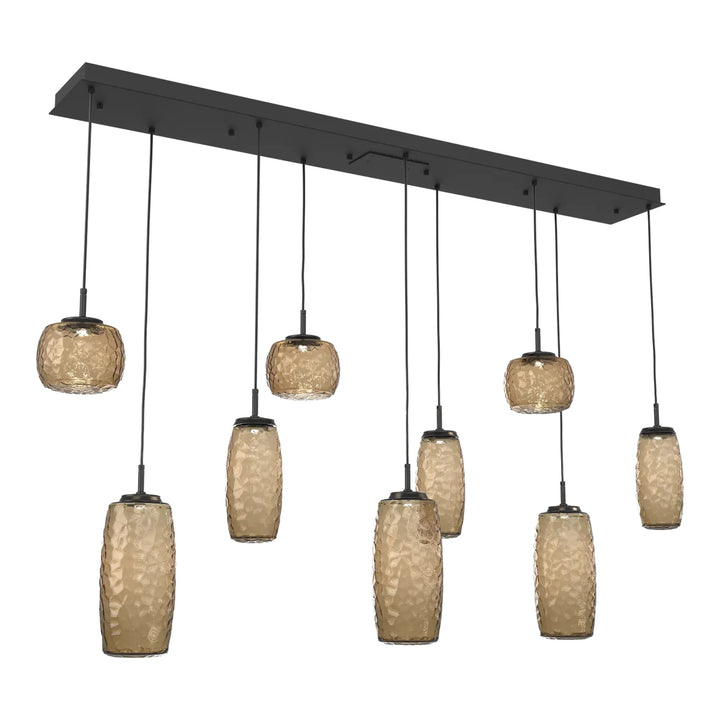 Vessel Linear Pendant Chandelier by Hammerton Studio in Matte Black with Bronze glass