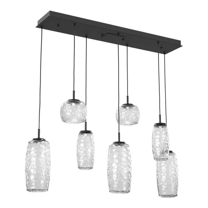 Vessel Linear Pendant Chandelier by Hammerton Studio in Matte Black with Clear glass (7 Lights)